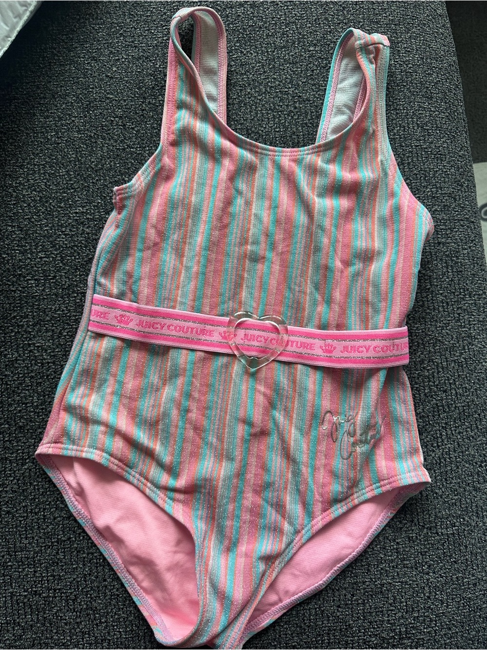 Juicy Couture Pink Striped Girls' Swim Top with Teal Accents